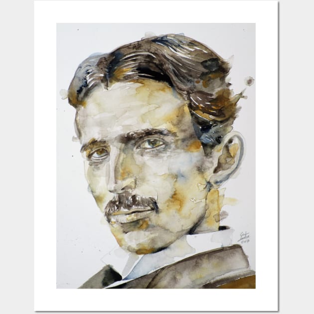 NIKOLA TESLA watercolor portrait .2 Wall Art by lautir